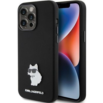 Karl Lagerfeld iPhone 15 Pro vāciņš Silicone Choupette Metal Pin, melns