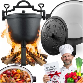 Berdsen BD-481 Enameled Cast Iron Campfire Cauldron, 8L