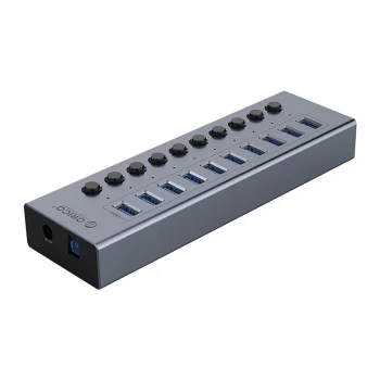 USB-A 3.0 10 pieslēgvietu hUB ar slēdzi - pelēks | 10-port with switch gray