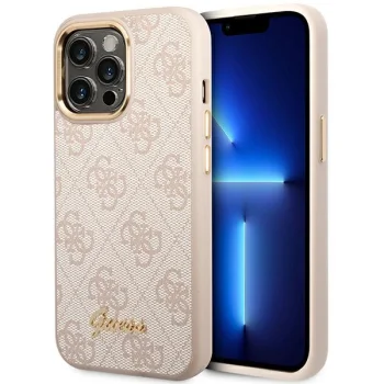 Guess iPhone 14 Pro Max vāciņš 4G Vintage Gold Logo, rozā