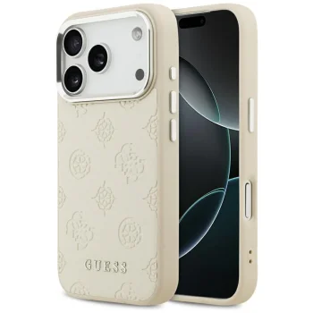 Чехол MagSafe Guess Peony Hot Stamp Script для iPhone 17 Pro — бежевый