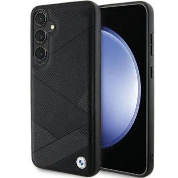 BMW Samsung Galaxy S24 vāciņš Signature Leather Crossing Lines, melns