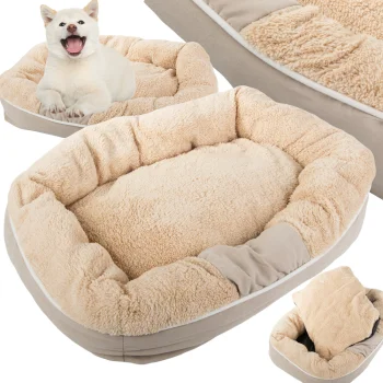 Soft Plush Pet Bed for Dogs and Cats, 60x50 cm, Beige