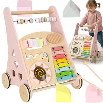 Wooden Baby Walker and Activity Center for Toddlers with Abacus, pink