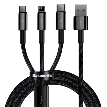 Baseus Tungsten 3in1 Data Charging Cable USB Type C / Apple iPhone Lightning / Micro USB, 3.5A, 1.5m | Провод...