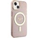 Guess iPhone 14 Plus vāciņš Glitter Gold MagSafe, rozā