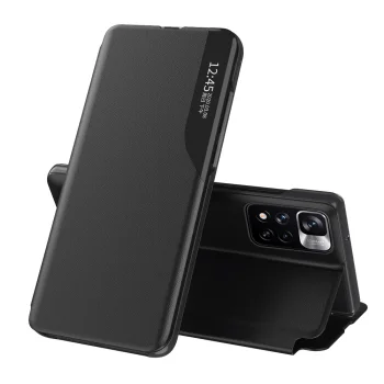 Eco Leather View atverams vāciņš Poco M4 Pro 5G ar statīva funkciju, melns