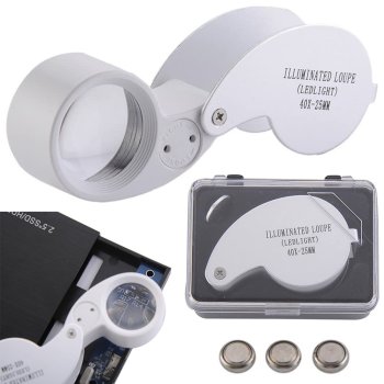 Folding Jeweler's Loupe 40x Magnifier with 2 LED Lights, Silver