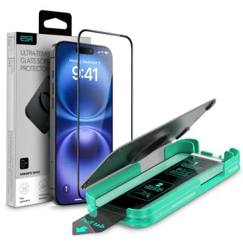 ESR Armorite Tempered Glass for iPhone 16 with Applicator, Black Frame