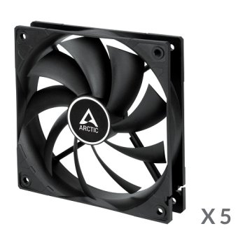 Arctic F12 120mm datora korpusa ventilatori, 3-pin, melni, 5 gab.