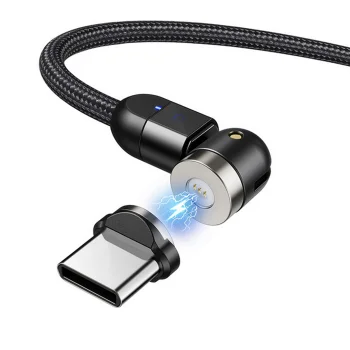 Maclean MCE475 Magnetic Angled USB-A to USB-C Cable, 2m, Black
