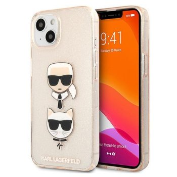 Karl Lagerfeld Glitter Karl's & Choupette Case for iPhone 13 mini - Gold