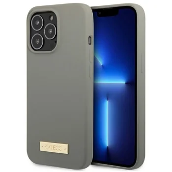 Чехол Guess Silicone Logo Plate MagSafe для iPhone 13 Pro Max, серый