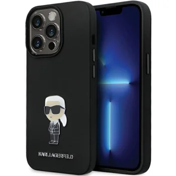 Karl Lagerfeld Silicone Ikonik Metal Pin Case for iPhone 13 Pro Max, Black