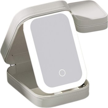 Travel Makeup Case with LED Light Mirror Organizer