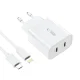 Tech-Protect C20W 2x USB-C PD 20W lādētājs ar USB-C / USB-C kabeli - balts