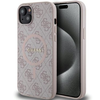 Apple iPhone 14 6.1'' Guess 4G Collection Leather Metal Logo MagSafe Case Cover, Pink | Telefona Maciņš Vāks Apvalks...