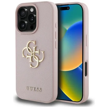 Чехол Guess Grained Big 4G Logo для iPhone 16 Pro розовый