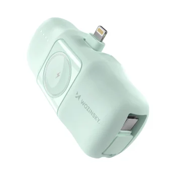 Wozinsky WF16-YLS 5000mAh 15W Lightning Mini Power Bank ar iebūvētu USB-C kabeli un Apple Watch lādētāju - Zaļš...