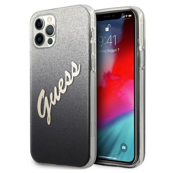 Guess iPhone 12 Pro Max vāciņš Glitter Gradient Script, melns