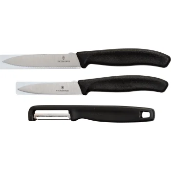 Dārzeņu nažu komplekts ar mizotāju Victorinox Swiss Classic, 3 gab., melns