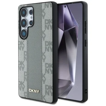DKNY Leather Checkered Pattern MagSafe Case for Samsung Galaxy S25 Ultra, Gray