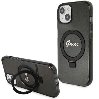 Guess Ring Stand Script Glitter MagSafe apvalks iPhone 15 - melns | case for black
