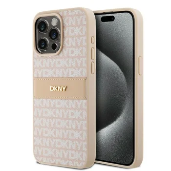 Чехол Dkny для iPhone 15 Pro Max Leather Mono Stripe & Metal Logo, розовый