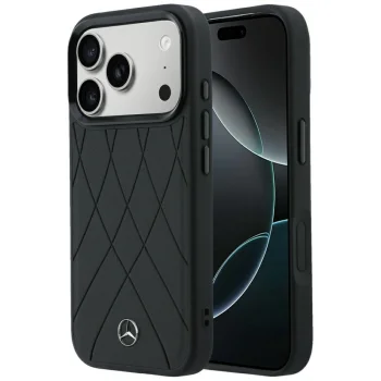 Чехол Mercedes Leather Crossed Lines MagSafe для iPhone 17 Pro / 18 Pro, черный