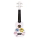 Koka bērnu ukulele ECOTOYS ar 4 neilona stīgām un mediatoru, Balta