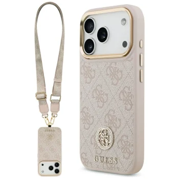 Guess iPhone 17 Pro vāciņš 4G Strass Logo & Big Strap MagSafe, rozā