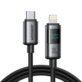 Joyroom S-A16 Pro USB-C uz Lightning kabelis 30W ar displeju 1.2m, melns