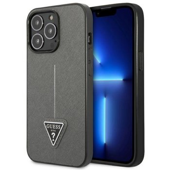 Guess Saffiano Triangle Logo vāciņš iPhone 14 Pro, sudraba