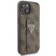 Guess iPhone 15 vāciņš Grip Stand 4G Triangle Strass, brūns