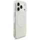 Guess IML Flowers Allover MagSafe vāciņš iPhone 18 Pro / 17 Pro ar pērļu siksniņu, balts