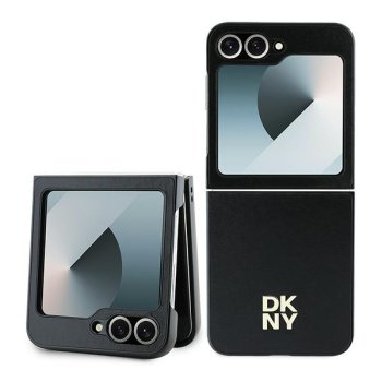 DKNY Leather Metal Stack Logo Case for Samsung Galaxy Z Flip 6, Black