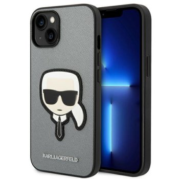 Karl Lagerfeld iPhone 14 Plus Case Saffiano Karl's Head Patch Silver