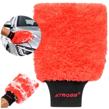 Auto mazgāšanas cimds Xtrobb Coral Fleece 26.5 x 18 cm, sarkans un melns