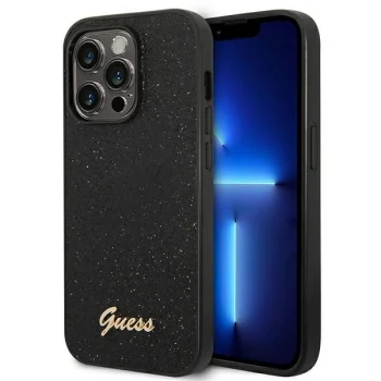 Guess iPhone 14 Pro vāciņš Glitter Script, melns