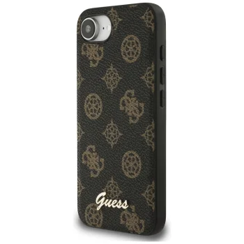 Guess Peony Script Logo MagSafe vāciņš iPhone 16e, melns