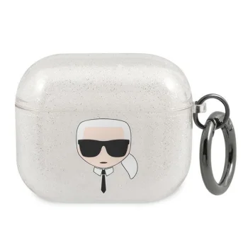 Чехол Karl Lagerfeld для AirPods 3 Glitter Karl's Head, серебристый
