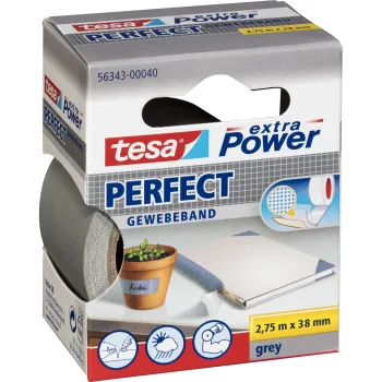 Тканевая клейкая лента Tesa extra Power Perfect 2,75 м x 38 мм 56343, серая