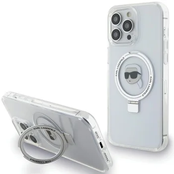 Чехол Karl Lagerfeld для iPhone 15 Pro Ring Stand Karl Head MagSafe, белый