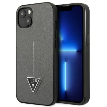 Guess Saffiano Triangle Logo vāciņš iPhone 14 Plus - Sudraba