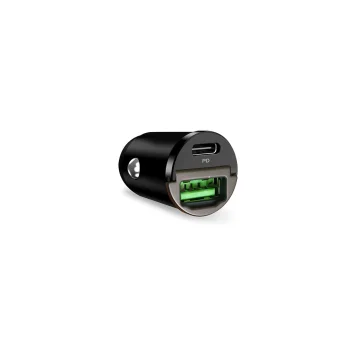 Puro Mini 30W Power Delivery USB-C un USB-A auto lādētājs, melns