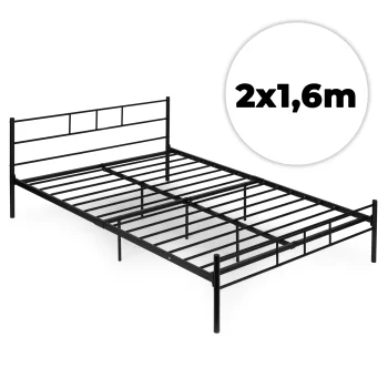 Metāla divguļamā gulta ModernHome ar pamatnes līstēm 160 x 200 cm, melna