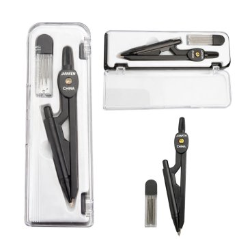 School Compass Set with Pencil and Spare Leads Geometry Kit, black