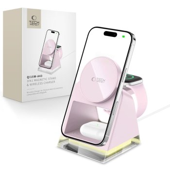 Tech-Protect QI15W-A43 3-in-1 MagSafe induktīvā lādētāja stacija – rozā