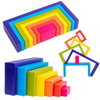 Wooden Blocks Logic Arcade Game Rainbow Square Jhtoy-282