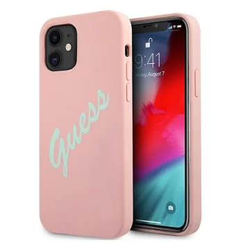Чехол Guess для iPhone 12 mini Silicone Vintage Script, розово-зеленый